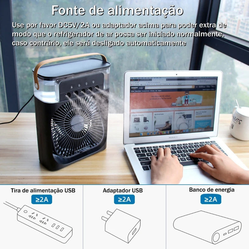 Ventilador Portátil elétrico 3 em 1  Ventilador, Umidificador e Resfriador