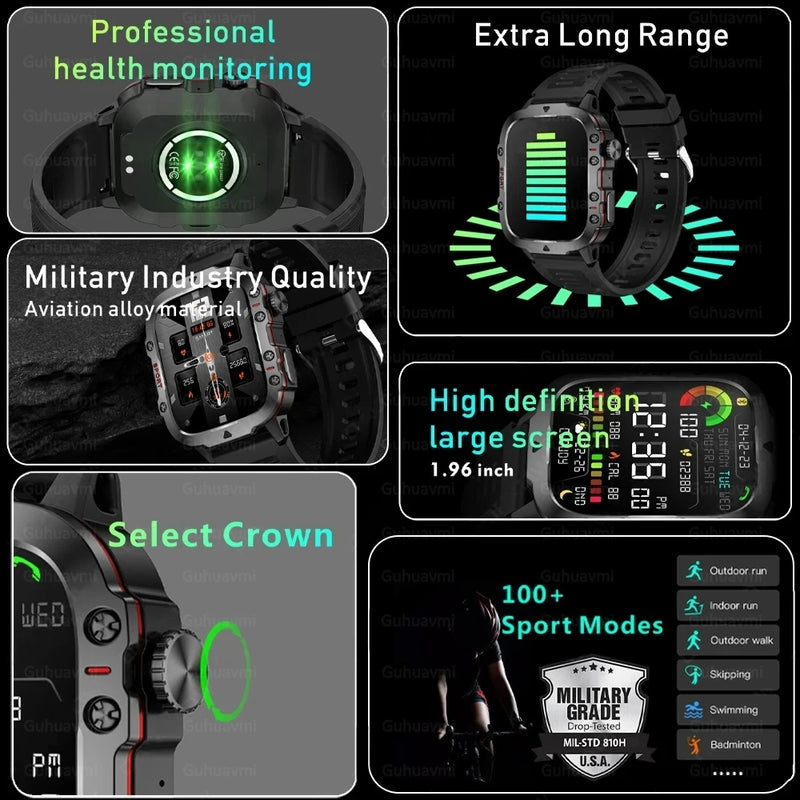 Relógio Inteligente Militar Robusto, GPS, Tela HD AMOLED, Frequência Cardíaca, Chamada Bluetooth e Impermeável