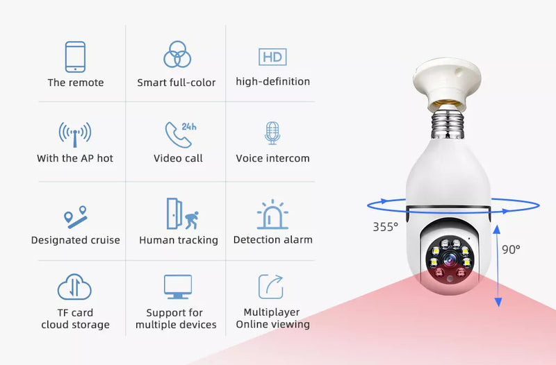 Câmera de Vigilância Doméstica Inteligente Sem Fio, WiFi,Visão Noturna,Detecção Humana