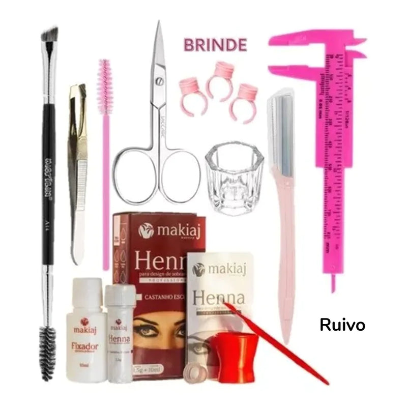 Kit Henna Designer Sobrancelhas Profissional Alto Rendimento e Fixação Rena Makiaj De Sobrancelha