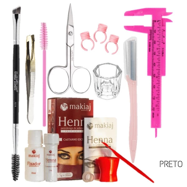 Kit Henna Designer Sobrancelhas Profissional Alto Rendimento e Fixação Rena Makiaj De Sobrancelha